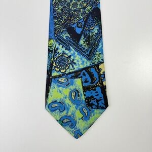 Ameri Handmade Italy 100% Silk Tie Blue Green‎ Abstract Paisley Patchwork 56x3.5